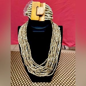 Cream seed beaded bracelet and necklace